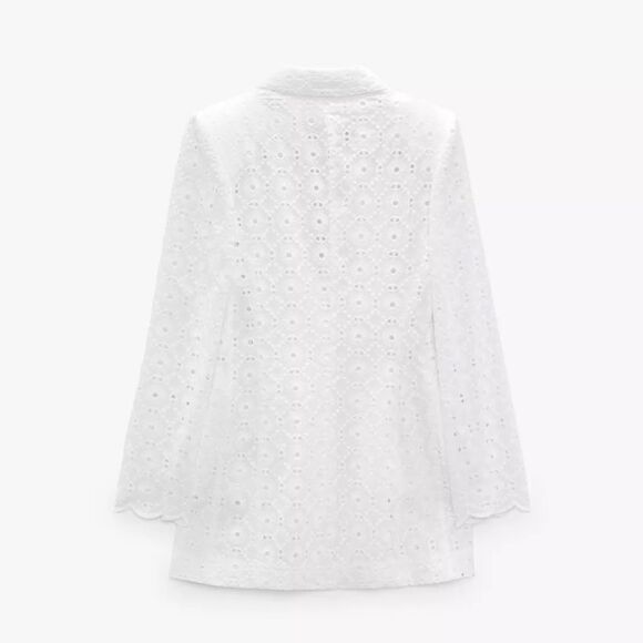 ZARA White PERFORATED EMBROIDERY BLAZER Jacket Size Small Ref. 2989/546 - Picture 5 of 7